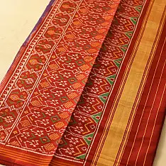 चंपा - चकली ⁂ Handloom Semi Double Ikat Patola Saree | Red & Blue चंपा - चकली ⁂ Handloom Semi Double Ikat Patola Saree | Red & Blue