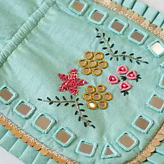 A pocket full of joy | Embroidered Potli Purse With Detachable Belt - Light Blue