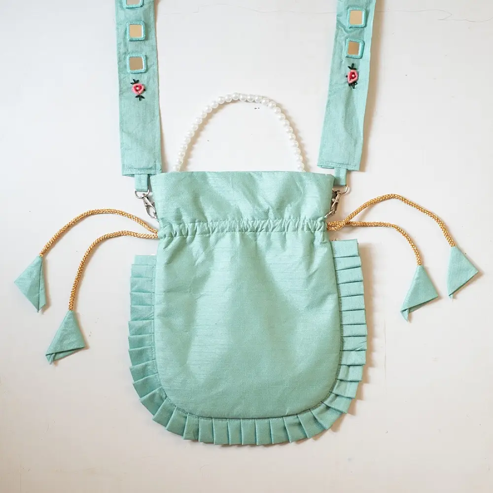 shop Embroidered Potli Purse With Detachable Belt - Light Blue