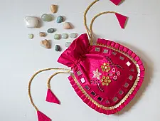 A pocket full of joy | Embroidered Potli Purse With Detachable Belt  - Rani Pink
