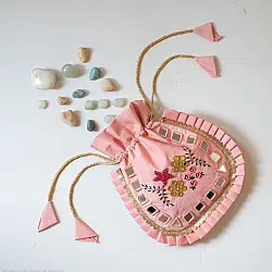 A pocket full of joy | Embroidered Potli Purse With Detachable Belt - Light Pinnk