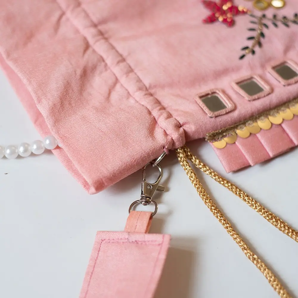 shop Embroidered Potli Purse With Detachable Belt - Light Pinnk