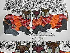 Nandan . नंदन ✦ Handcrafted ~ Gond Painting ( 12" x 16" ) - Wild Cats