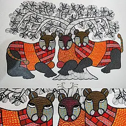 Nandan . नंदन ✦ Handcrafted ~ Gond Painting ( 12" x 16" ) - Wild Cats
