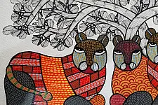 Nandan . नंदन ✦ Handcrafted ~ Gond Painting ( 12" x 16" ) - Wild Cats