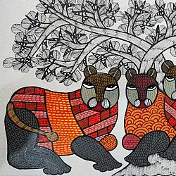 Nandan . नंदन ✦ Handcrafted ~ Gond Painting ( 12" x 16" ) - Wild Cats
