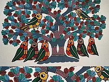 Nandan . नंदन ✦ Handcrafted ~ Gond Painting ( 12" x 16" ) - Group of Birds 