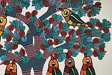 Nandan . नंदन ✦ Handcrafted ~ Gond Painting ( 12" x 16" ) - Group of Birds 