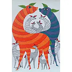 Nandan . नंदन ❁ Canvas Gond Painting (2x3 Feet) ❁ 9