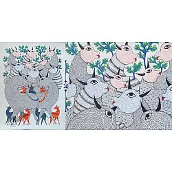 Nandan . नंदन ❁ Canvas Gond Painting (2x3 Feet) ❁ 3