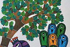 Nandan . नंदन ✦ Handcrafted ~ Gond Painting ( 12" x 16" ) - Peacock 