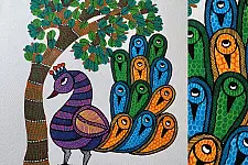 Nandan . नंदन ✦ Handcrafted ~ Gond Painting ( 12" x 16" ) - Peacock 