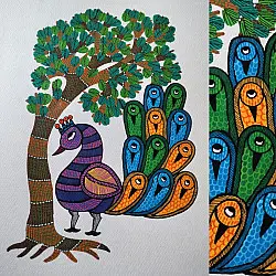 Nandan . नंदन ✦ Handcrafted ~ Gond Painting ( 12" x 16" ) - Peacock 