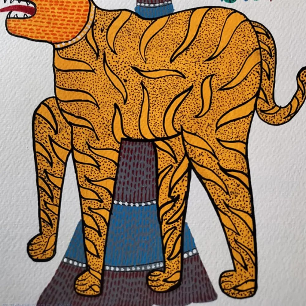 Hand Painted Gond Painting - Tiger