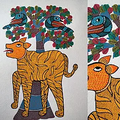 Nandan . नंदन ✦ Handcrafted ~ Gond Painting ( 12" x 16" ) - Tiger