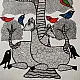 Hand Painted Gond Painting - Black & White Deer
