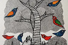 Nandan . नंदन ✦ Handcrafted ~ Gond Painting ( 12" x 16" ) - Black & White Deer