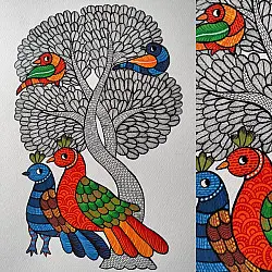 Nandan . नंदन ✦ Handcrafted ~ Gond Painting ( 12" x 16" ) - Myna
