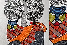 Nandan . नंदन ✦ Handcrafted ~ Gond Painting ( 12" x 16" ) - Tigress 
