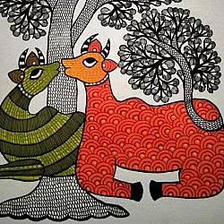 Nandan . नंदन ✦ Handcrafted ~ Gond Painting ( 12" x 16" ) - Tree of Togetherness