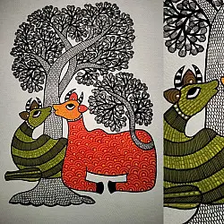 Nandan . नंदन ✦ Handcrafted ~ Gond Painting ( 12" x 16" ) - Tree of Togetherness