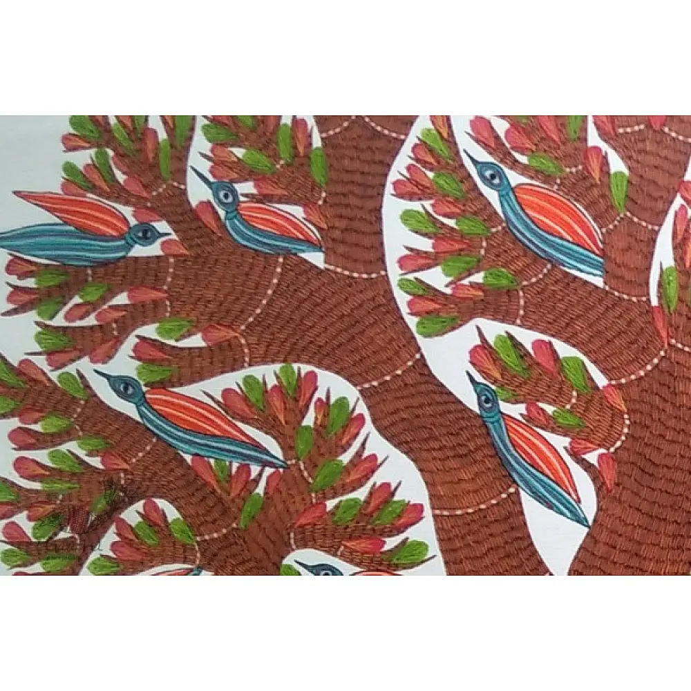 hand painted canvas gond painting - tiger & tree