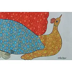 Nandan . नंदन | Canvas Gond Painting - Peahen ( 2' x 3' )