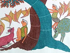 Nandan . नंदन | Canvas Gond Painting - Playing Kids ( 2' x 3' ) 