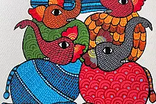 Nandan . नंदन ✦ Handcrafted ~ Gond Painting ( 12" x 16" ) - Elephants