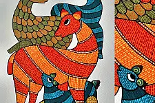 Nandan . नंदन ✦ Handcrafted ~ Gond Painting ( 12" x 16" ) - Deer Family