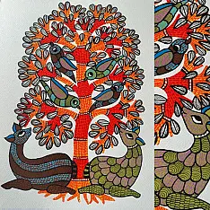 Nandan . नंदन ✦ Handcrafted ~ Gond Painting ( 12" x 16" ) - Beauty of Nature