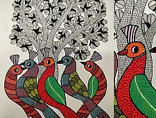Nandan . नंदन ✦ Handcrafted ~ Gond Painting ( 12" x 16" ) - Birds