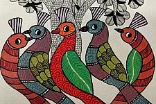 Nandan . नंदन ✦ Handcrafted ~ Gond Painting ( 12" x 16" ) - Birds