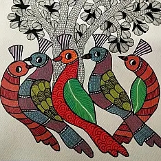 Nandan . नंदन ✦ Handcrafted ~ Gond Painting ( 12" x 16" ) - Birds