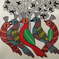 Nandan . नंदन ✦ Handcrafted ~ Gond Painting ( 12" x 16" ) - Birds