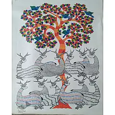 Nandan . नंदन ❁ Canvas Gond Painting (24" x 36") ❁ 33
