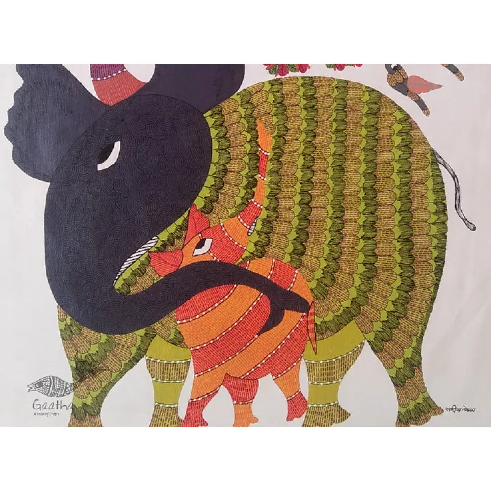Canvas Gond Painting - elephant