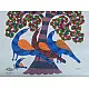 Hand Panted Canvas Gond Painting Three Peacocks