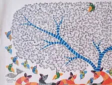 Nandan . नंदन ~ Canvas Gond Painting - ( 5' x 3' ) - Deer