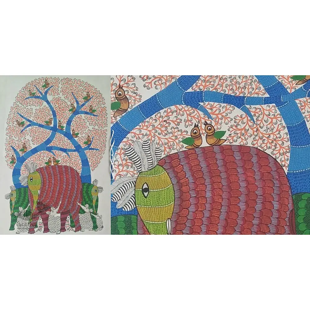 Canvas Gond Painting - Elephants