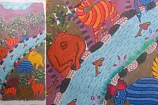 Nandan . नंदन ~ Canvas Gond Painting - ( 2' x 3' ) - Forest Animals