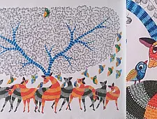 Nandan . नंदन ~ Canvas Gond Painting - ( 5' x 3' ) - Deer