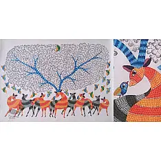 Nandan . नंदन ~ Canvas Gond Painting - ( 5' x 3' ) - Deer