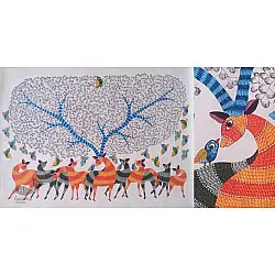 Nandan . नंदन ~ Canvas Gond Painting - ( 5' x 3' ) - Deer
