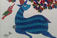 Nandan . नंदन ~  Gond Art ~ Deer & Tree  ( 11" x 15" ) 