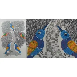 Nandan . नंदन ~ Hand Painted Gond Art ~ Painting ( 11" x 15" ) - birds