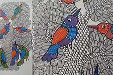 Nandan . नंदन ~ Hand Painted Gond Art ~ Painting ( 11" x 15" ) - birds