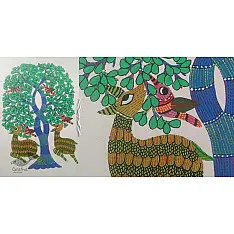 Nandan . नंदन ~ Gond Painting ~ Deer ( 11" x 15" )