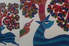 Nandan . नंदन ~  Gond Art ~ Deer & Tree  ( 11" x 15" ) 
