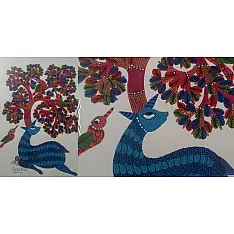 Nandan . नंदन ~  Gond Art ~ Deer & Tree  ( 11" x 15" ) 